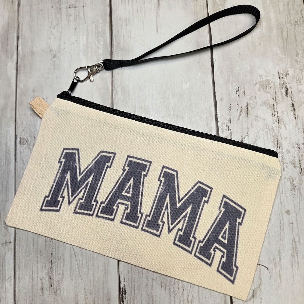 Canvas Wristlet Clutch - Cream with Blue Lettering